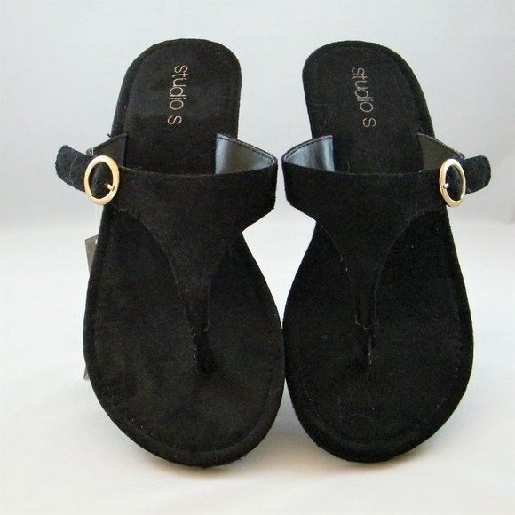 Black Thong Sandal Size 9 Studio S Microfiber - Picture 3 of 10